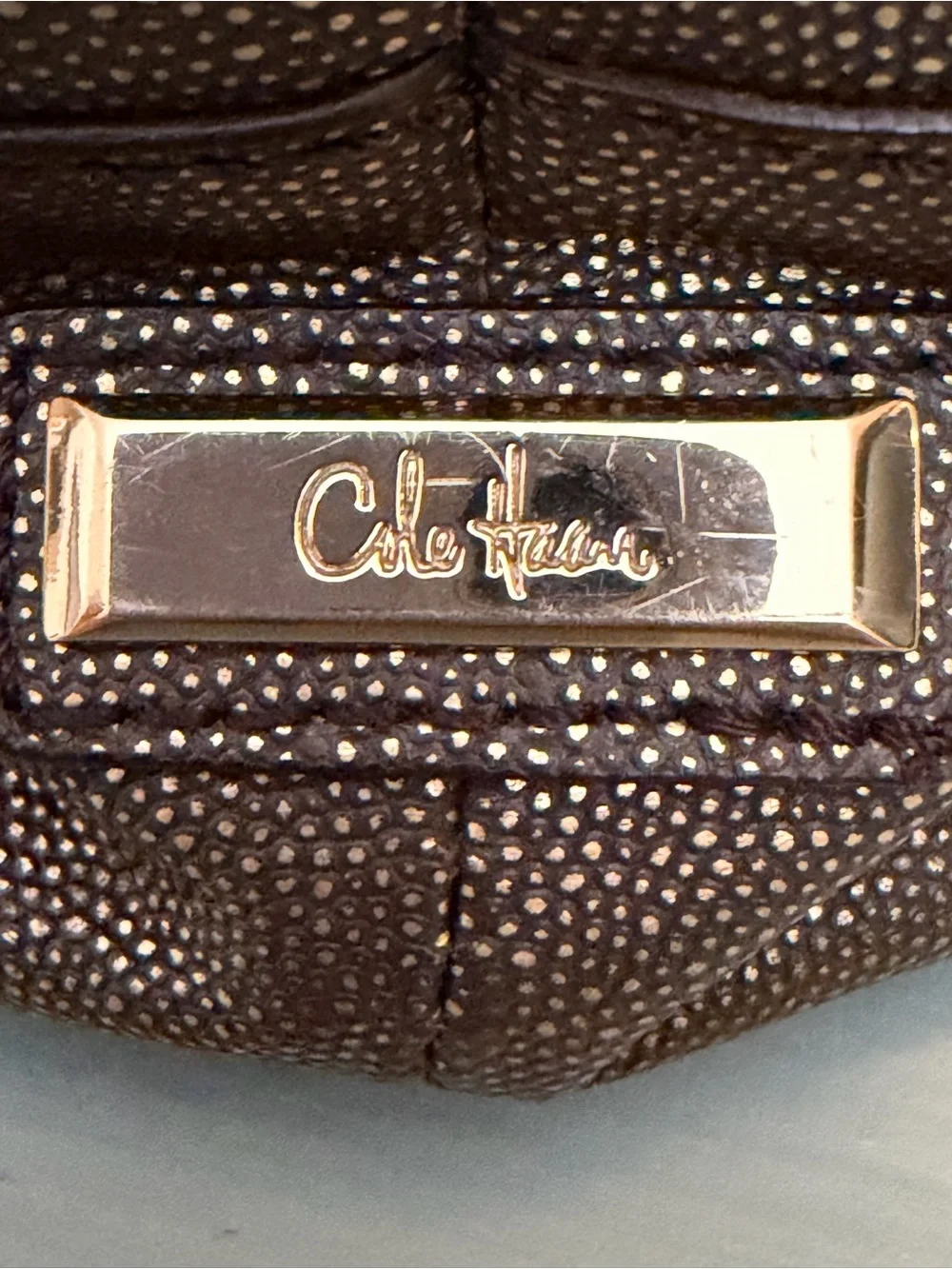 Cole Haan Metallic Charcoal Leather Hobo Shoulder Bag Ring Hardware